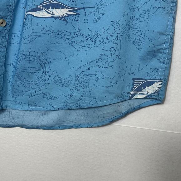 IZOD Sunfaster Fishing Shirt XL Blue Marlin Short Sleeve Performance Button Down - Picture 6 of 11